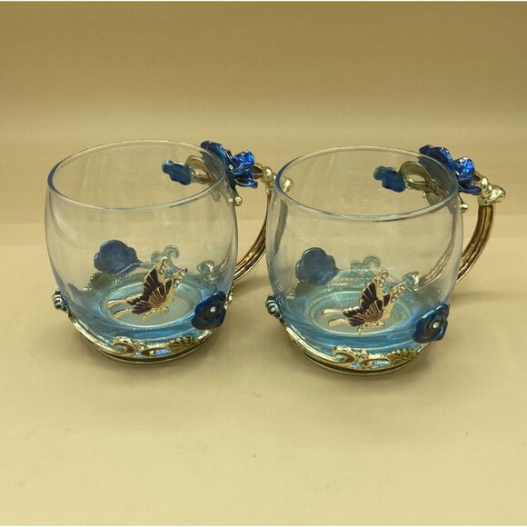 ARC of France Luxury Classic Enamel Coffee Cup Blue Butterfly LOT 2 - Picture 9 of 12